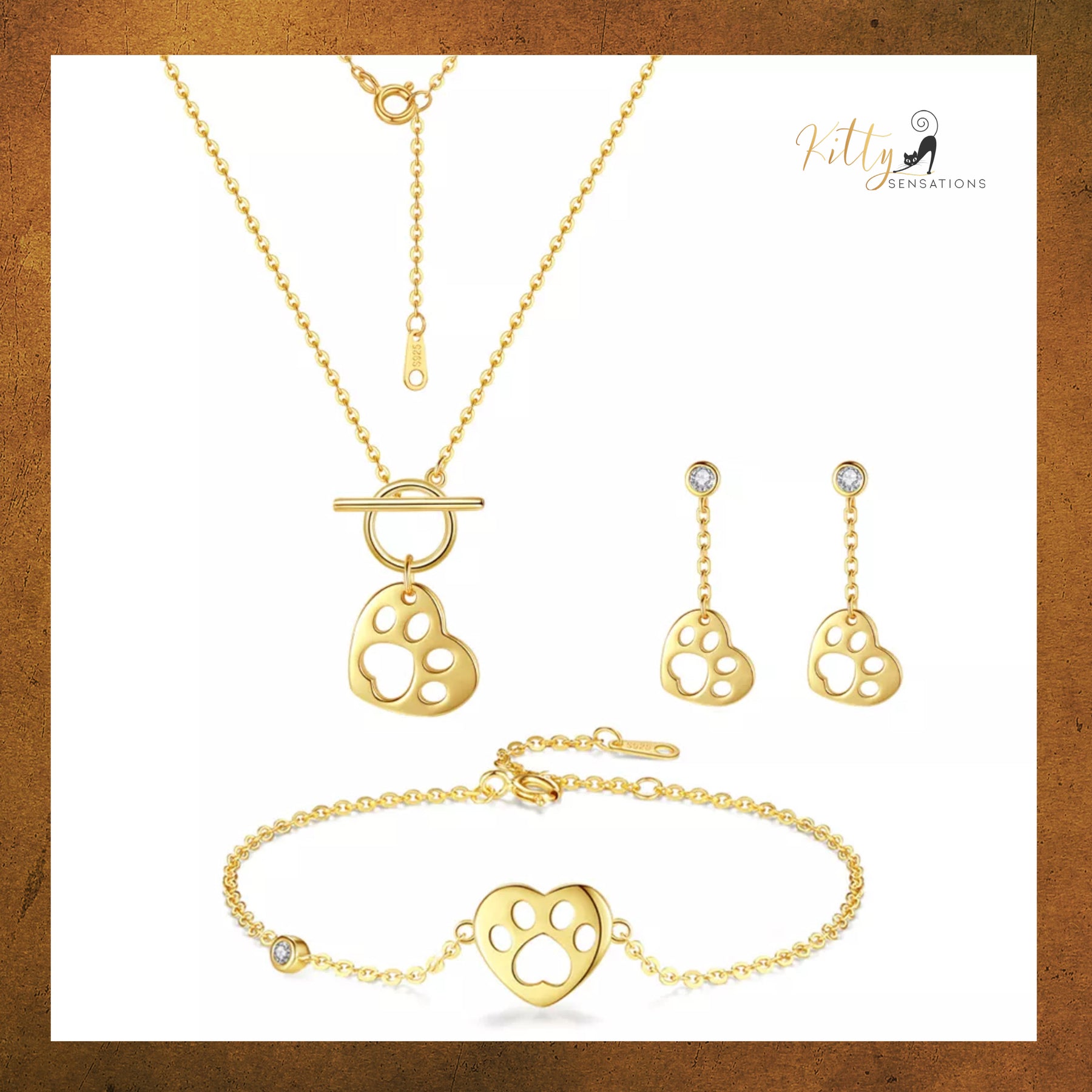 Kitty Paw in Heart Jewelry Set in Solid 925 Sterling Silver($76.79): https://www.kittysensations.com/products/two-hearts-cat-set