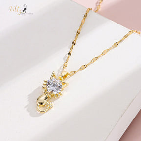 www.KittySensations.com: Tail-Bow Kitty CZ Necklace with Alternating Links Chain - Gold Plated ($15.65): https://www.kittysensations.com/products/tail-bow-kitty-necklace-with-alternating-links-chain-gold-plated