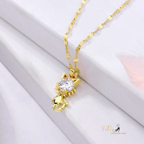 www.KittySensations.com: Tail-Bow Kitty CZ Necklace with Alternating Links Chain - Gold Plated ($15.65): https://www.kittysensations.com/products/tail-bow-kitty-necklace-with-alternating-links-chain-gold-plated