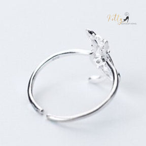 Zircon Heart Cat Ring in Solid 925 Sterling Silver - Adjustable