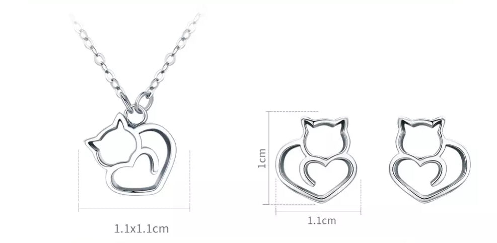 Cat Heart Set in Solid 925 Sterling Silver