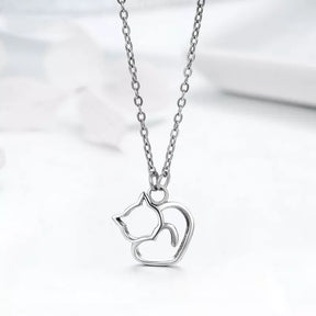 Cat Heart Set in Solid 925 Sterling Silver