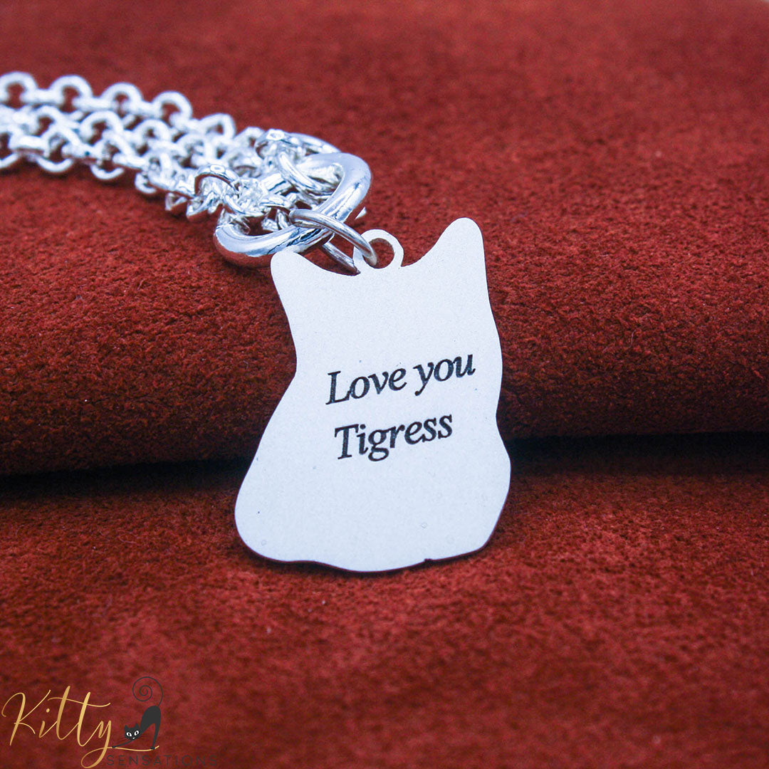 KittySensations™ Custom Cat Charm Bracelet with Personal Engraving in Solid 925 Sterling Silver or Gold Plated Titanium - Your Choice!