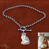 KittySensations™ Custom Cat Charm Bracelet with Personal Engraving in Solid 925 Sterling Silver or Gold Plated Titanium - Your Choice!