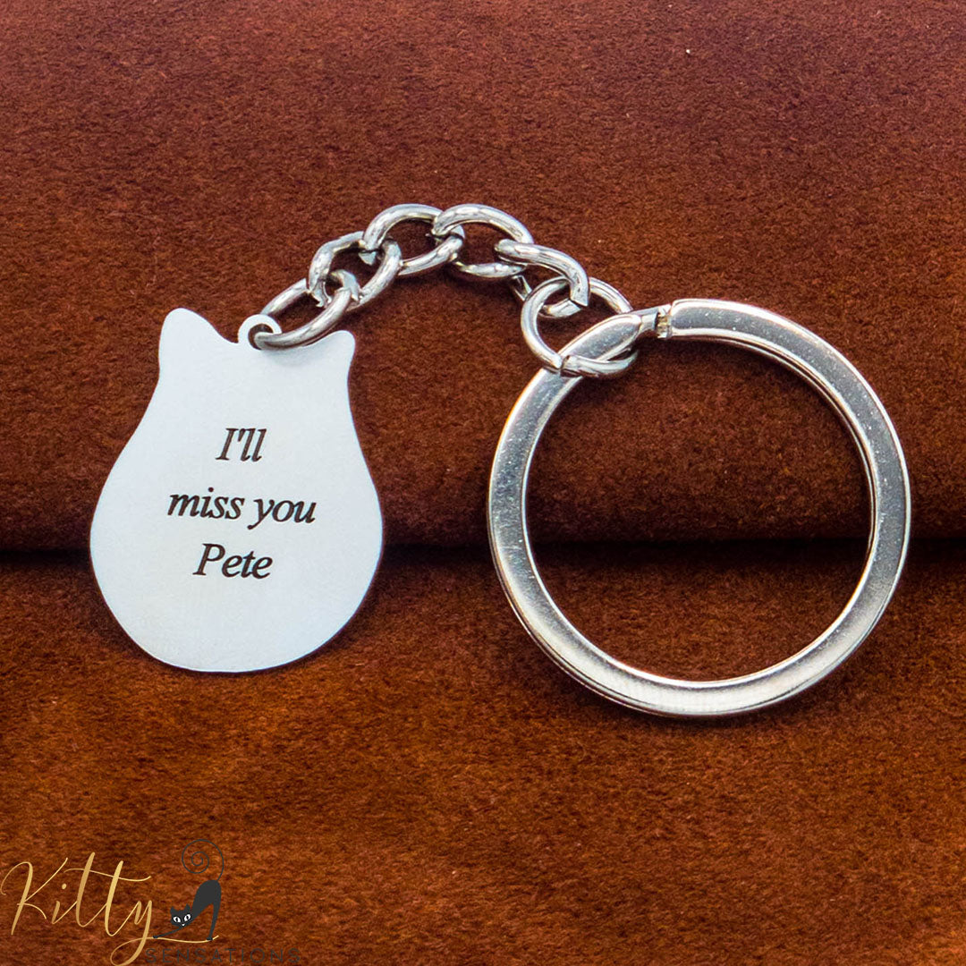 KittySensations™ Custom Cat Keychain with Personal Engraving in Solid 925 Sterling Silver
