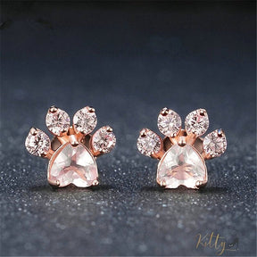 Natural Rose Quartz Cat Paw Set (14K Rose Gold Plated)