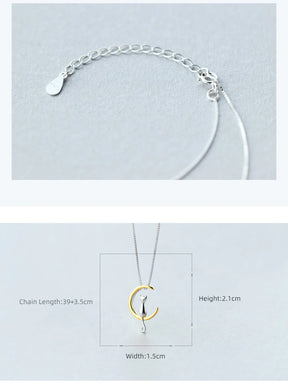 Gold and Silver Moon Kitty Set in Solid 925 Sterling Silver (smaller set)