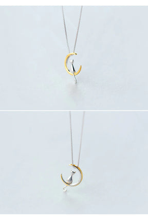 Gold and Silver Moon Kitty Set in Solid 925 Sterling Silver (smaller set)