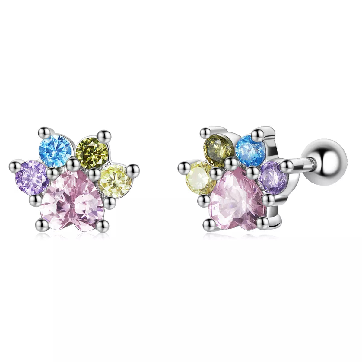 Multicolor Fine Jewelry Cat Paw Earrings in Solid 925 Sterling Silver