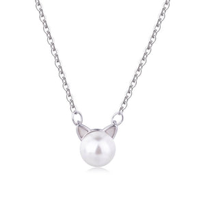 pearl cat necklace in sterling silver on white background 5770505-silver-plated