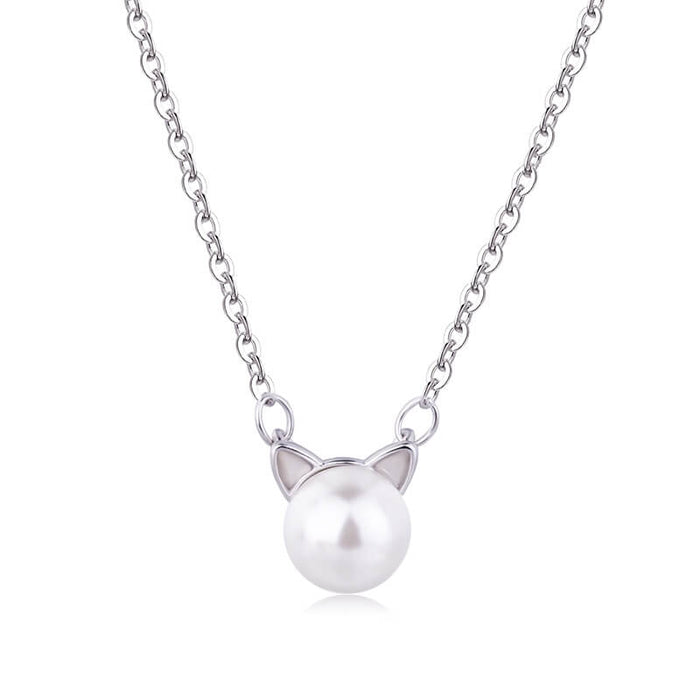 Freshwater Pearl Cat Set in Solid 925 Sterling Silver