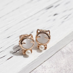 Gold Bowtie Cat Stud Earrings (14K Gold Plated)